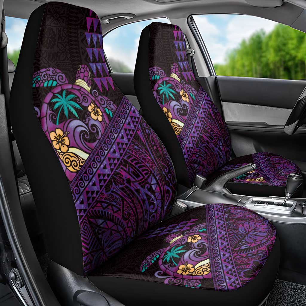 Hawaiian Abstract Sea Turtle Car Seat Cover Polynesian Tapa Art and Kakau Tattoo Purple WaterColor - Polynesian Pride