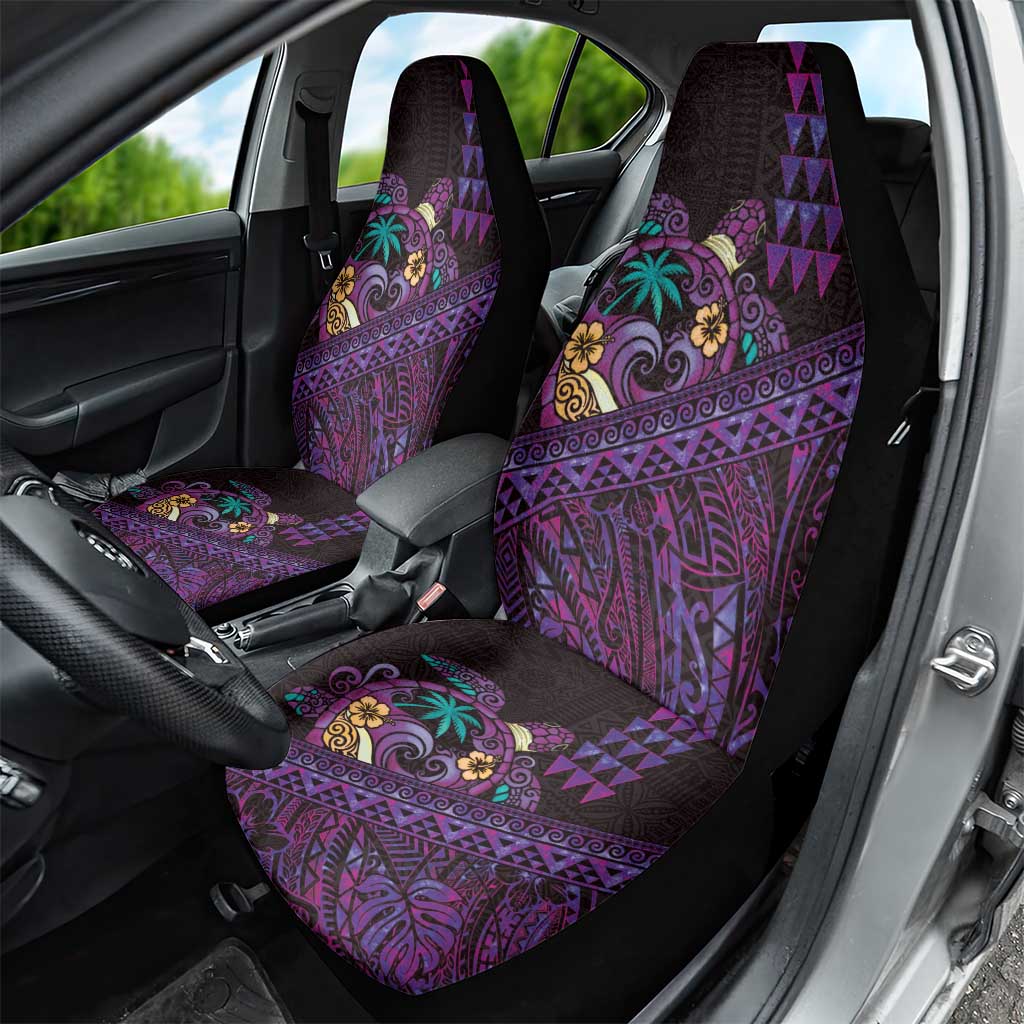 Hawaiian Abstract Sea Turtle Car Seat Cover Polynesian Tapa Art and Kakau Tattoo Purple WaterColor - Polynesian Pride