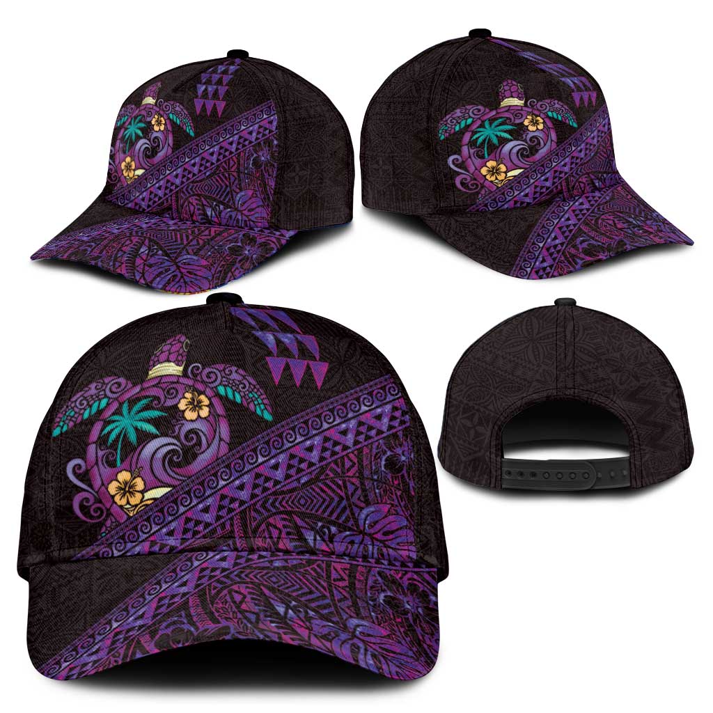 Hawaiian Abstract Sea Turtle Classic Cap Polynesian Tapa Art and Kakau Tattoo Purple WaterColor - Polynesian Pride