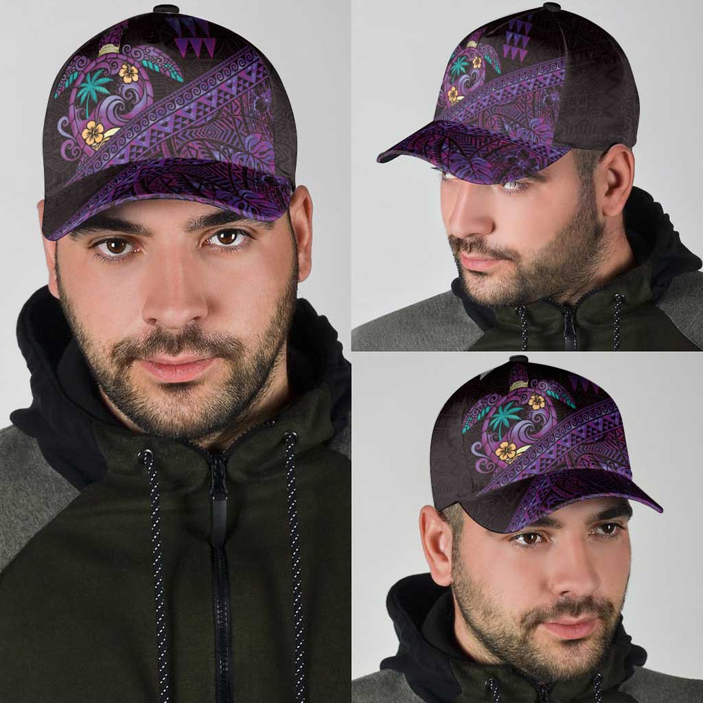Hawaiian Abstract Sea Turtle Classic Cap Polynesian Tapa Art and Kakau Tattoo Purple WaterColor - Polynesian Pride