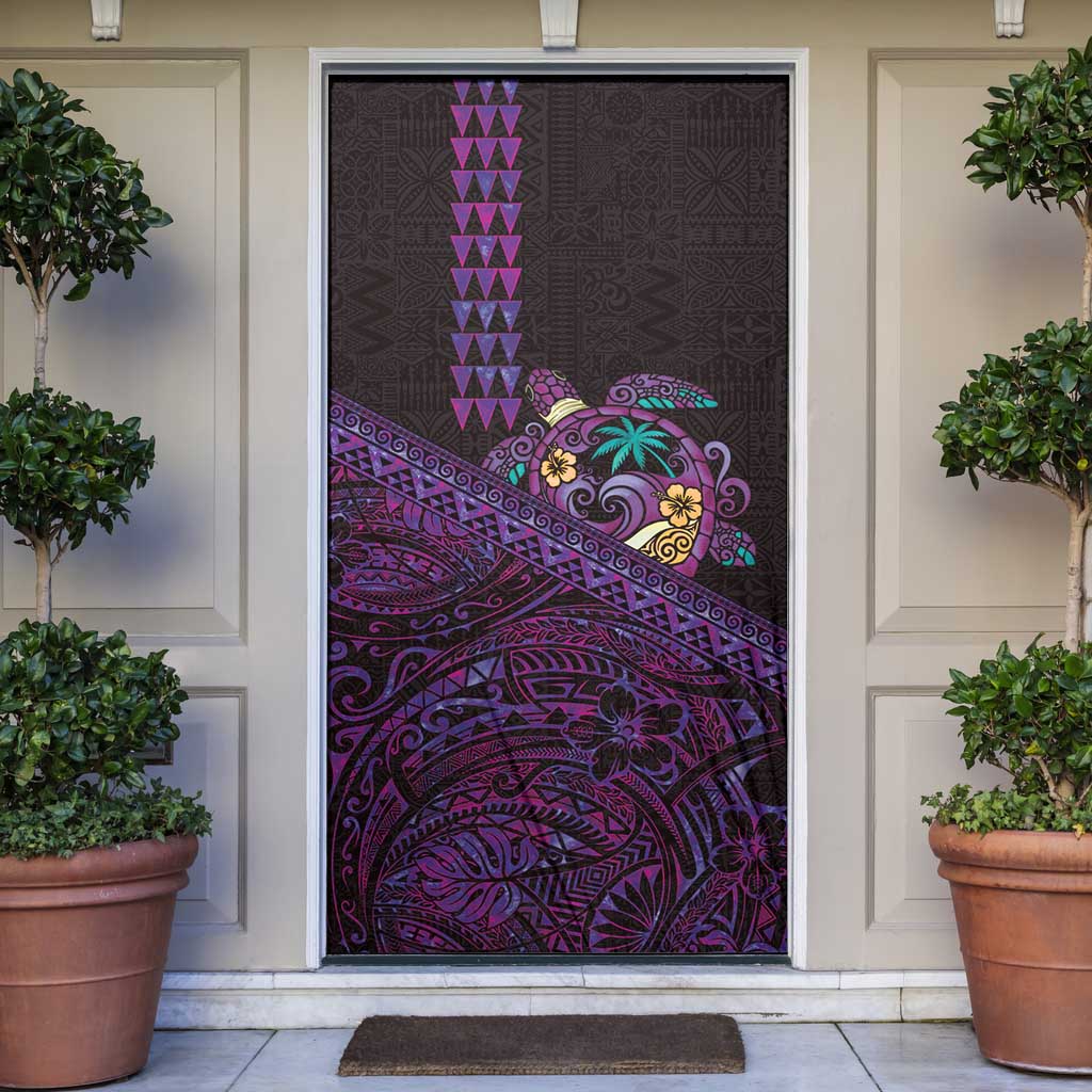 Hawaiian Abstract Sea Turtle Door Cover Polynesian Tapa Art and Kakau Tattoo Purple WaterColor - Polynesian Pride