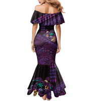 Hawaiian Abstract Sea Turtle Family Matching Mermaid Dress and Hawaiian Shirt Polynesian Tapa Art and Kakau Tattoo Purple WaterColor - Polynesian Pride