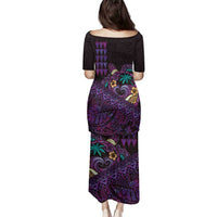 Hawaiian Abstract Sea Turtle Family Matching Puletasi and Hawaiian Shirt Polynesian Tapa Art and Kakau Tattoo Purple WaterColor - Polynesian Pride