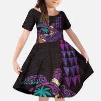 Hawaiian Abstract Sea Turtle Family Matching Tank Maxi Dress and Hawaiian Shirt Polynesian Tapa Art and Kakau Tattoo Purple WaterColor - Polynesian Pride