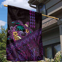 Hawaiian Abstract Sea Turtle Garden Flag Polynesian Tapa Art and Kakau Tattoo Purple WaterColor - Polynesian Pride