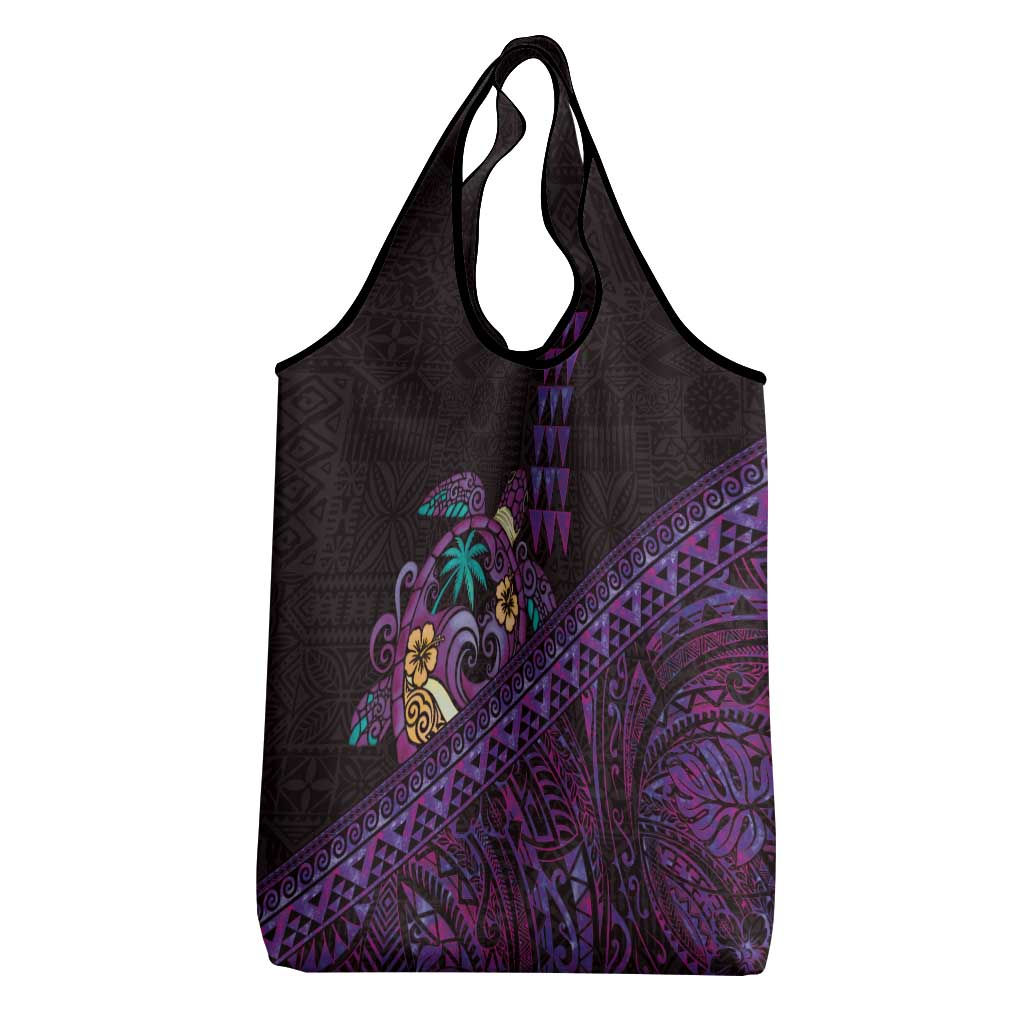 Hawaiian Abstract Sea Turtle Grocery Bag Polynesian Tapa Art and Kakau Tattoo Purple WaterColor - Polynesian Pride