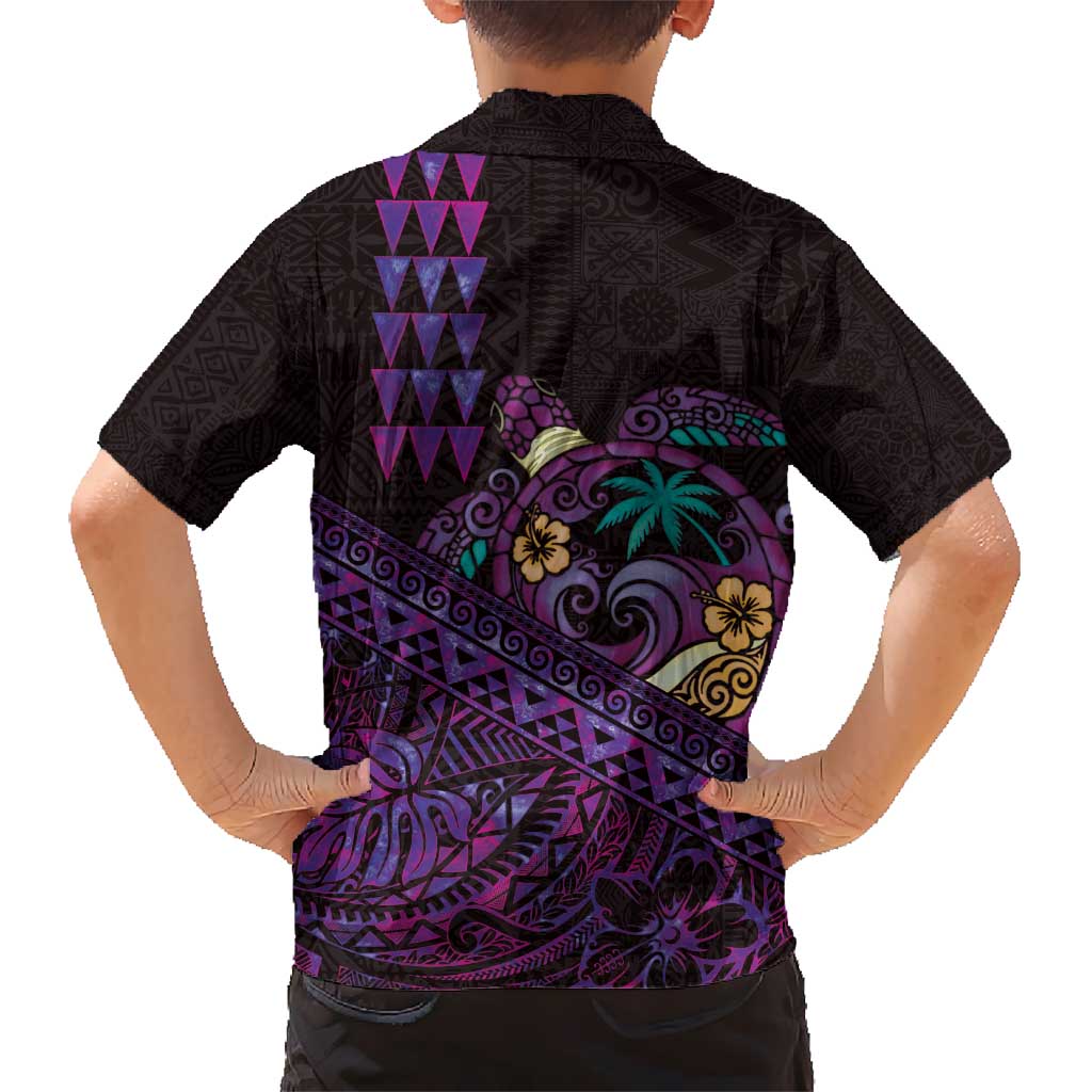 Hawaiian Abstract Sea Turtle Hawaiian Shirt Polynesian Tapa Art and Kakau Tattoo Purple WaterColor - Polynesian Pride