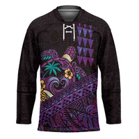 Hawaiian Abstract Sea Turtle Hockey Jersey Polynesian Tapa Art and Kakau Tattoo Purple WaterColor - Polynesian Pride