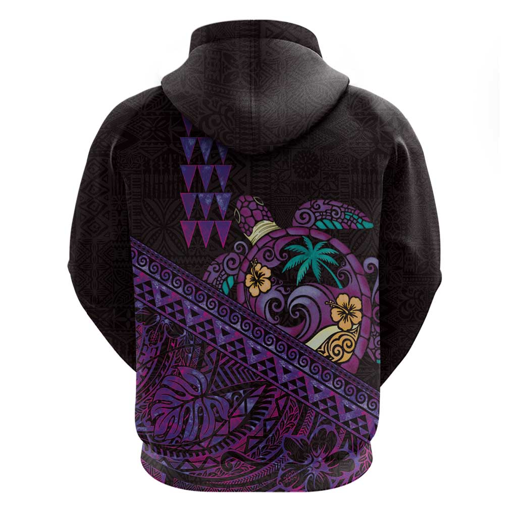 Hawaiian Abstract Sea Turtle Hoodie Polynesian Tapa Art and Kakau Tattoo Purple WaterColor - Polynesian Pride