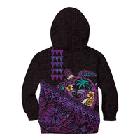 Hawaiian Abstract Sea Turtle Kid Hoodie Polynesian Tapa Art and Kakau Tattoo Purple WaterColor - Polynesian Pride