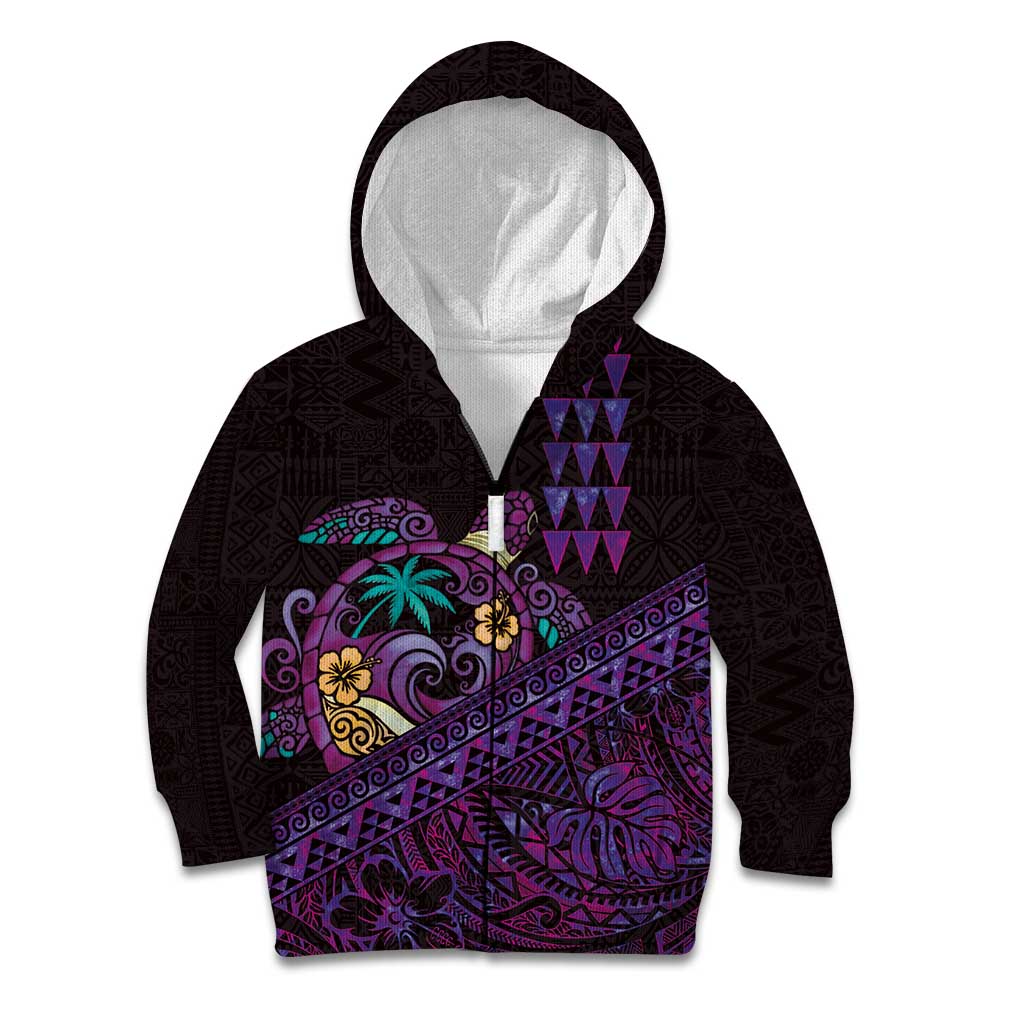 Hawaiian Abstract Sea Turtle Kid Hoodie Polynesian Tapa Art and Kakau Tattoo Purple WaterColor - Polynesian Pride