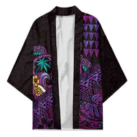 Hawaiian Abstract Sea Turtle Kimono Polynesian Tapa Art and Kakau Tattoo Purple WaterColor - Polynesian Pride
