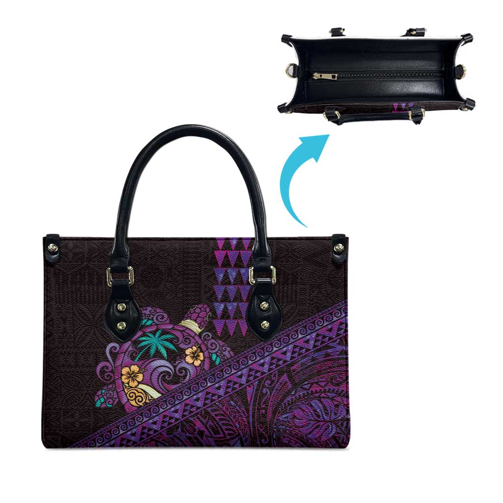 Hawaiian Abstract Sea Turtle Leather Bag Polynesian Tapa Art and Kakau Tattoo Purple WaterColor - Polynesian Pride