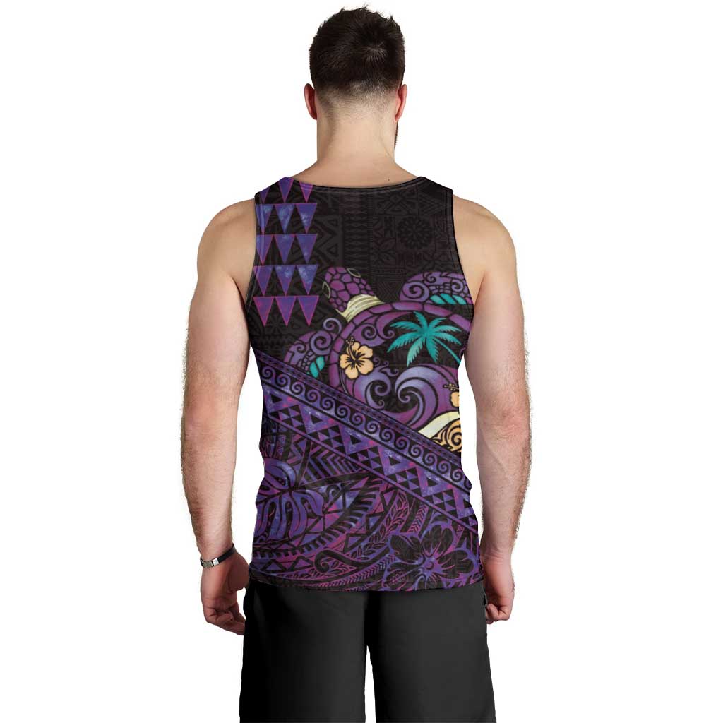 Hawaiian Abstract Sea Turtle Men Tank Top Polynesian Tapa Art and Kakau Tattoo Purple WaterColor - Polynesian Pride