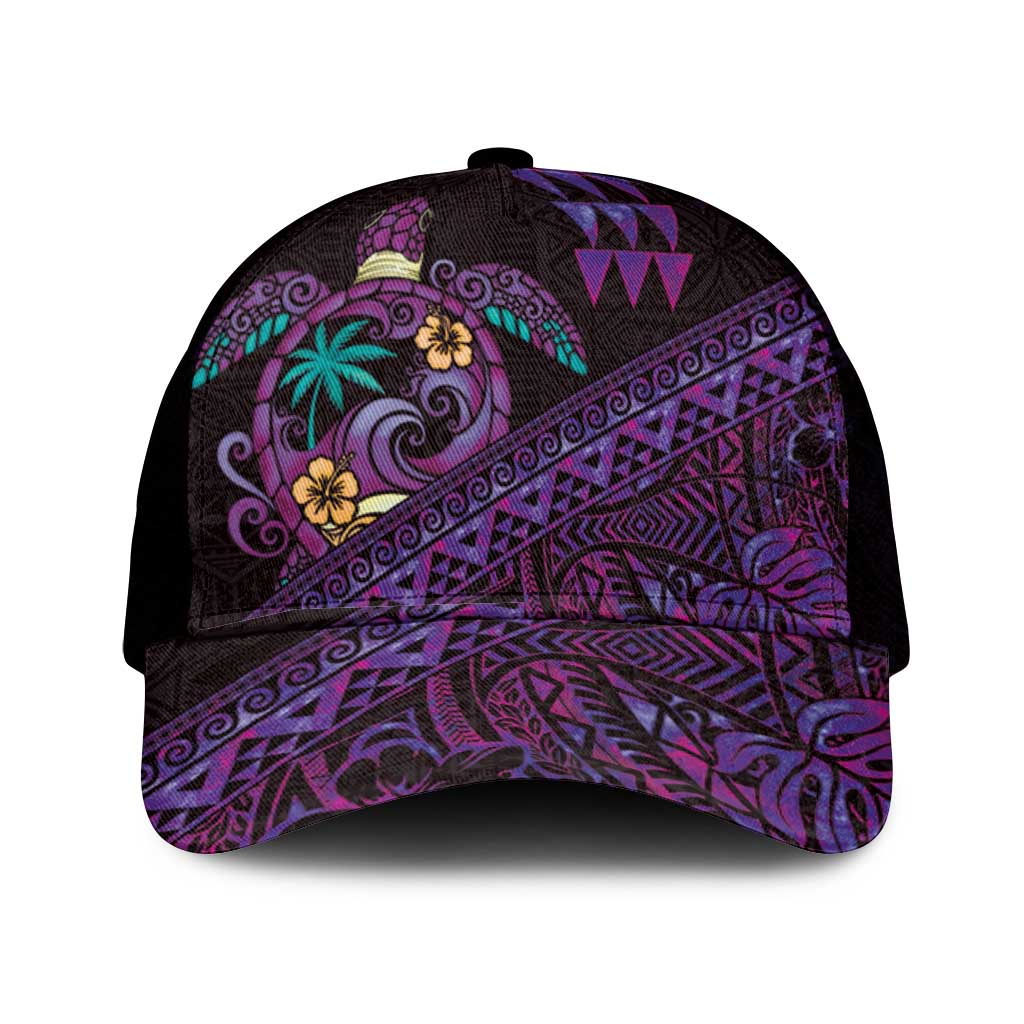 Hawaiian Abstract Sea Turtle Mesh Trucker Cap Polynesian Tapa Art and Kakau Tattoo Purple WaterColor - Polynesian Pride