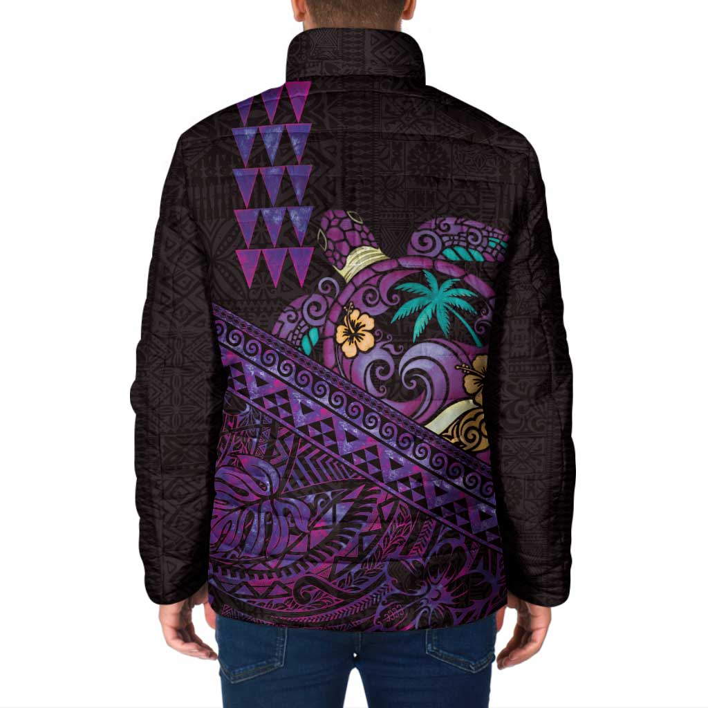 Hawaiian Abstract Sea Turtle Padded Jacket Polynesian Tapa Art and Kakau Tattoo Purple WaterColor - Polynesian Pride