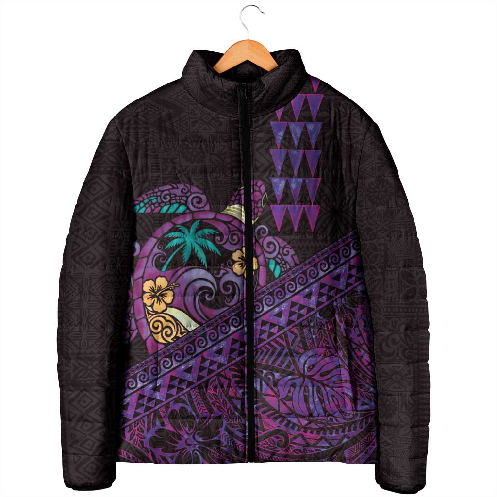 Hawaiian Abstract Sea Turtle Padded Jacket Polynesian Tapa Art and Kakau Tattoo Purple WaterColor - Polynesian Pride