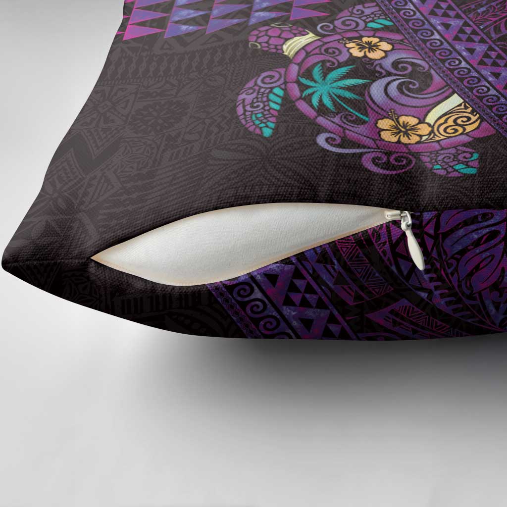 Hawaiian Abstract Sea Turtle Pillow Cover Polynesian Tapa Art and Kakau Tattoo Purple WaterColor - Polynesian Pride