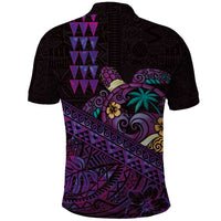 Hawaiian Abstract Sea Turtle Polo Shirt Polynesian Tapa Art and Kakau Tattoo Purple WaterColor - Polynesian Pride