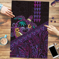 Hawaiian Abstract Sea Turtle Puzzle Polynesian Tapa Art and Kakau Tattoo Purple WaterColor - Polynesian Pride