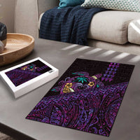 Hawaiian Abstract Sea Turtle Puzzle Polynesian Tapa Art and Kakau Tattoo Purple WaterColor - Polynesian Pride