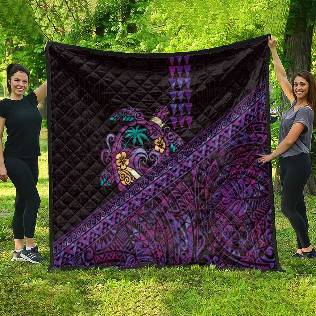 Hawaiian Abstract Sea Turtle Quilt Polynesian Tapa Art and Kakau Tattoo Purple WaterColor - Polynesian Pride