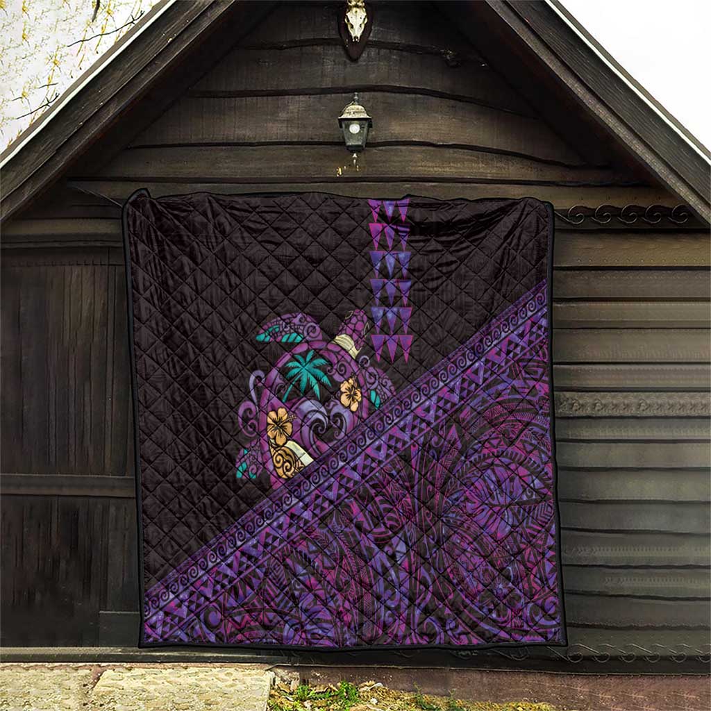 Hawaiian Abstract Sea Turtle Quilt Polynesian Tapa Art and Kakau Tattoo Purple WaterColor - Polynesian Pride