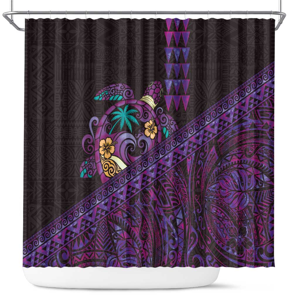Hawaiian Abstract Sea Turtle Shower Curtain Polynesian Tapa Art and Kakau Tattoo Purple WaterColor - Polynesian Pride