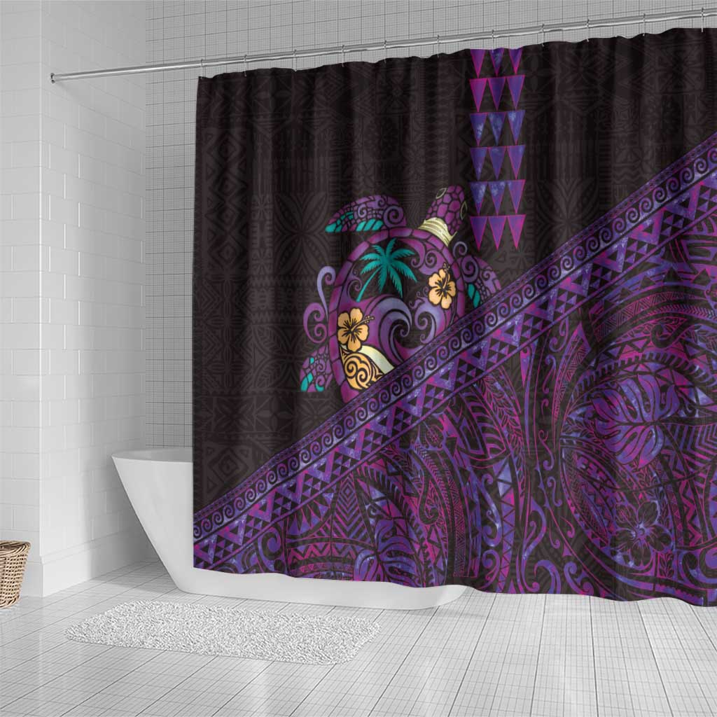 Hawaiian Abstract Sea Turtle Shower Curtain Polynesian Tapa Art and Kakau Tattoo Purple WaterColor - Polynesian Pride