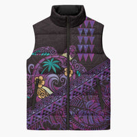 Hawaiian Abstract Sea Turtle Sleeveless Puffer Jacket Polynesian Tapa Art and Kakau Tattoo Purple WaterColor - Polynesian Pride