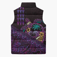 Hawaiian Abstract Sea Turtle Sleeveless Puffer Jacket Polynesian Tapa Art and Kakau Tattoo Purple WaterColor - Polynesian Pride