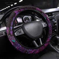 Hawaiian Abstract Sea Turtle Steering Wheel Cover Polynesian Tapa Art and Kakau Tattoo Purple WaterColor - Polynesian Pride