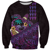 Hawaiian Abstract Sea Turtle Sweatshirt Polynesian Tapa Art and Kakau Tattoo Purple WaterColor - Polynesian Pride