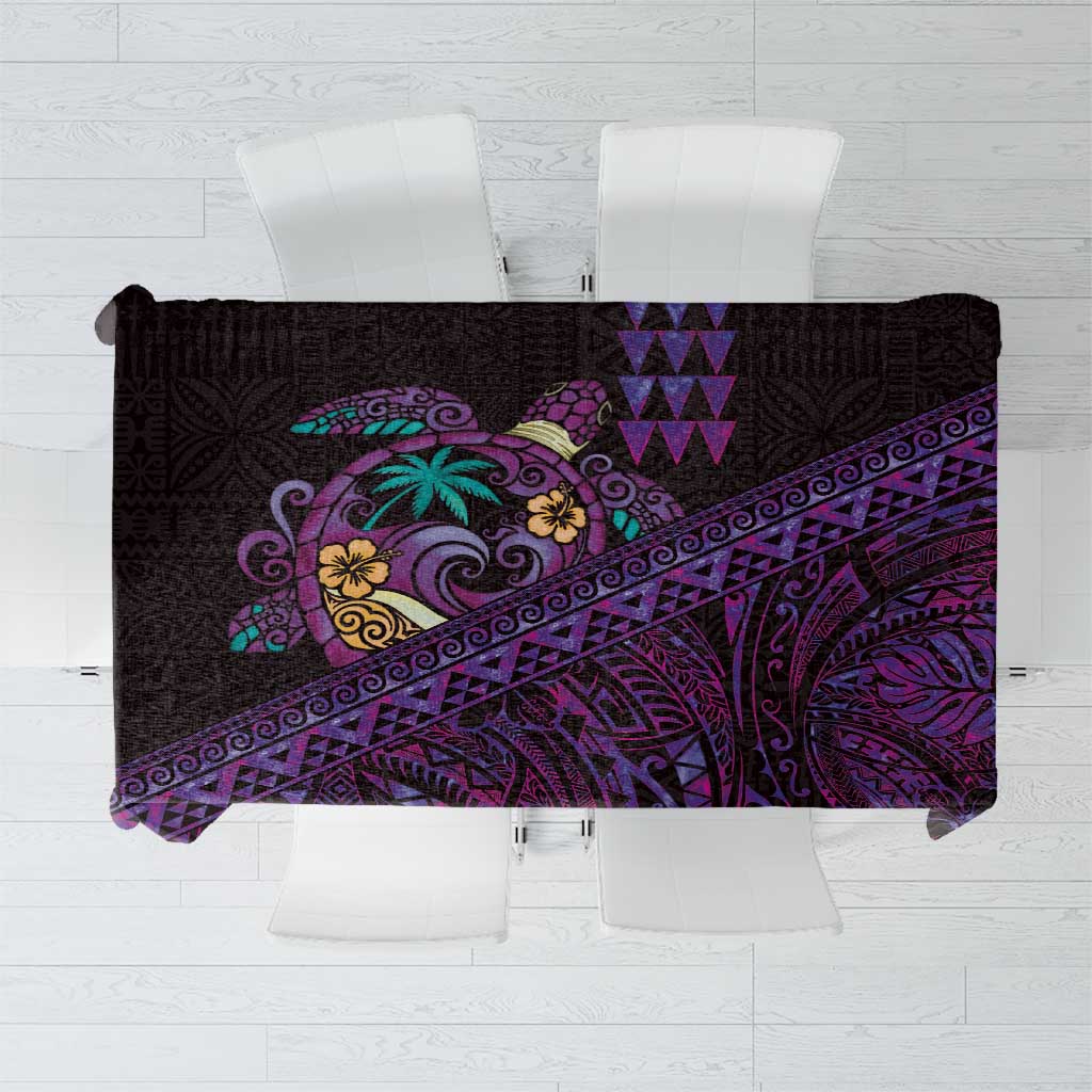 Hawaiian Abstract Sea Turtle Tablecloth Polynesian Tapa Art and Kakau Tattoo Purple WaterColor LT03 Black - Polynesian Pride