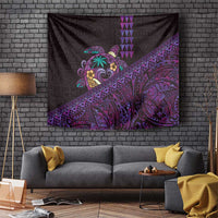 Hawaiian Abstract Sea Turtle Tapestry Polynesian Tapa Art and Kakau Tattoo Purple WaterColor - Polynesian Pride