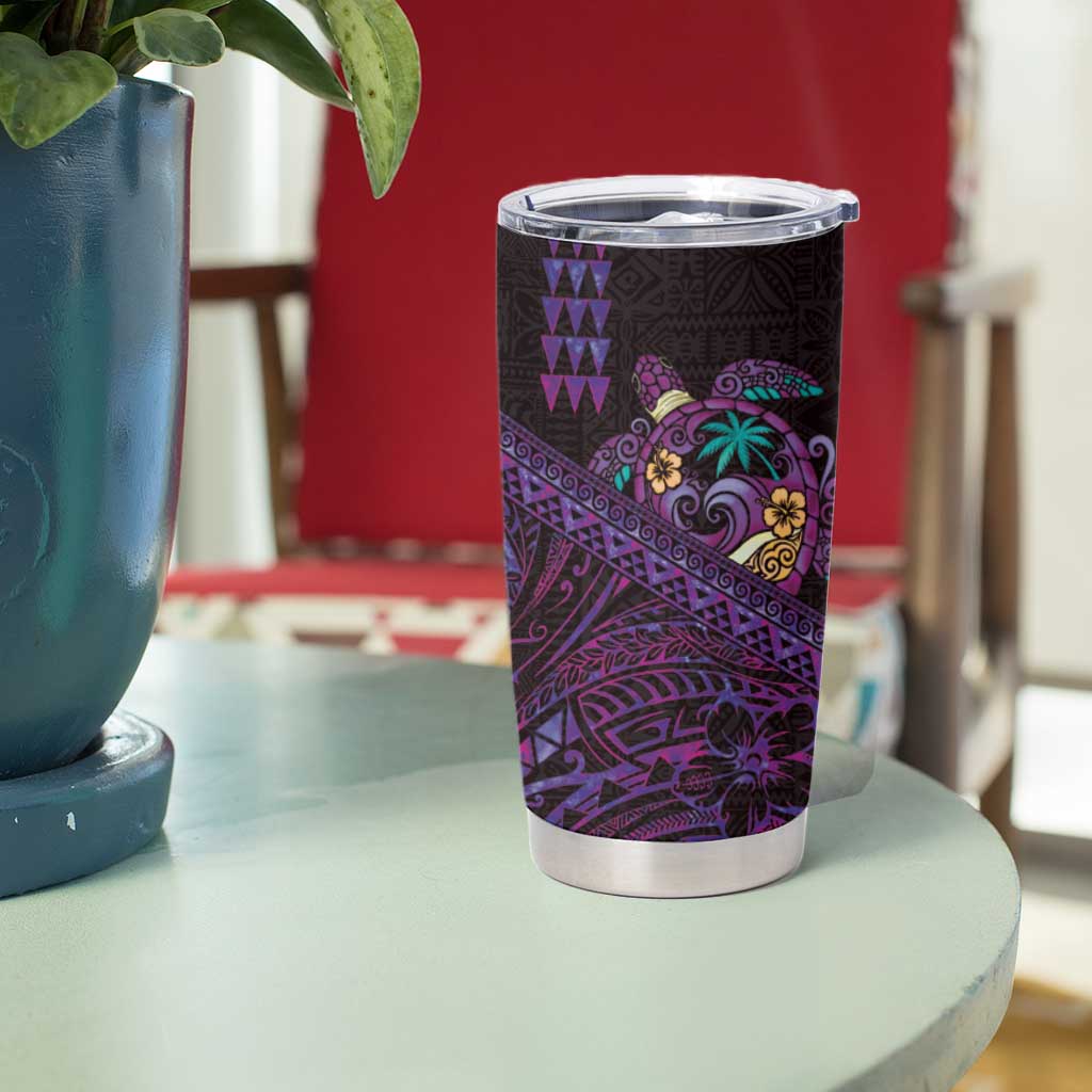 Hawaiian Abstract Sea Turtle Tumbler Cup Polynesian Tapa Art and Kakau Tattoo Purple WaterColor - Polynesian Pride