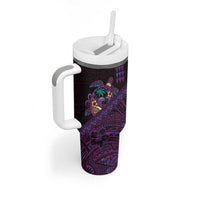 Hawaiian Abstract Sea Turtle Tumbler With Handle Polynesian Tapa Art and Kakau Tattoo Purple WaterColor - Polynesian Pride