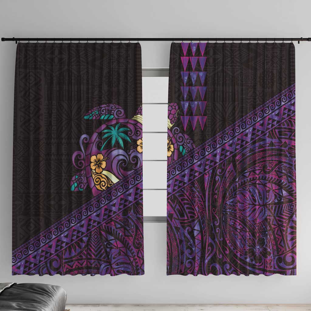 Hawaiian Abstract Sea Turtle Window Curtain Polynesian Tapa Art and Kakau Tattoo Purple WaterColor - Polynesian Pride