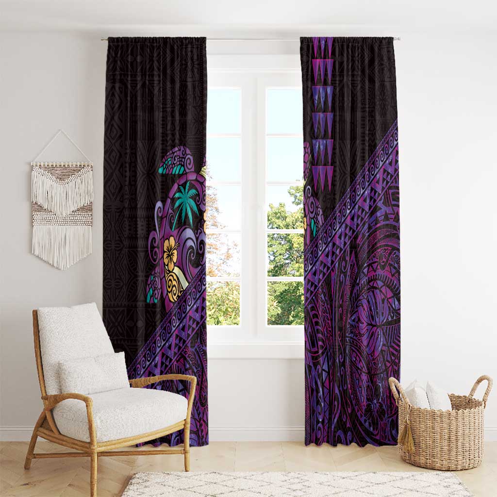 Hawaiian Abstract Sea Turtle Window Curtain Polynesian Tapa Art and Kakau Tattoo Purple WaterColor - Polynesian Pride