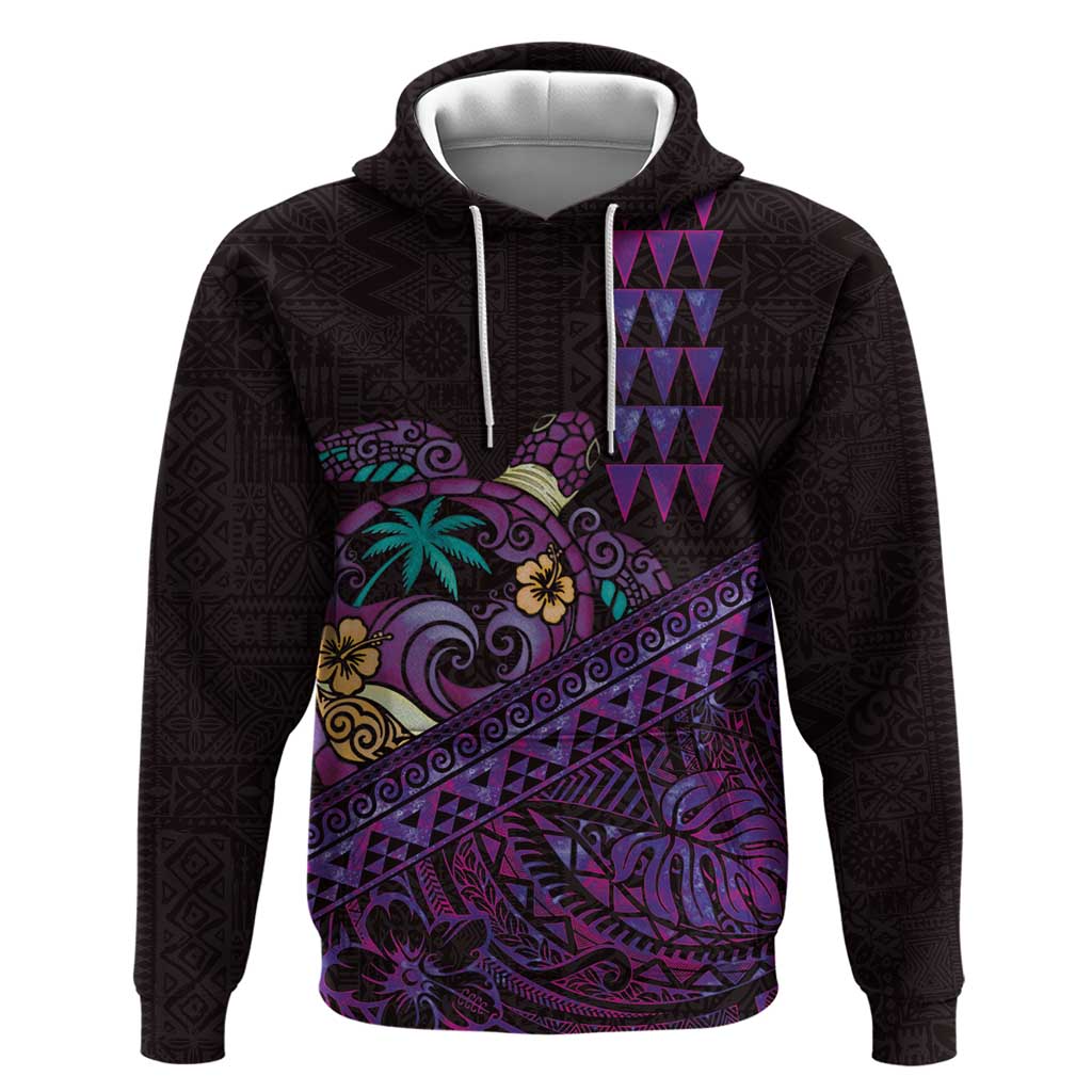 Hawaiian Abstract Sea Turtle Zip Hoodie Polynesian Tapa Art and Kakau Tattoo Purple WaterColor - Polynesian Pride