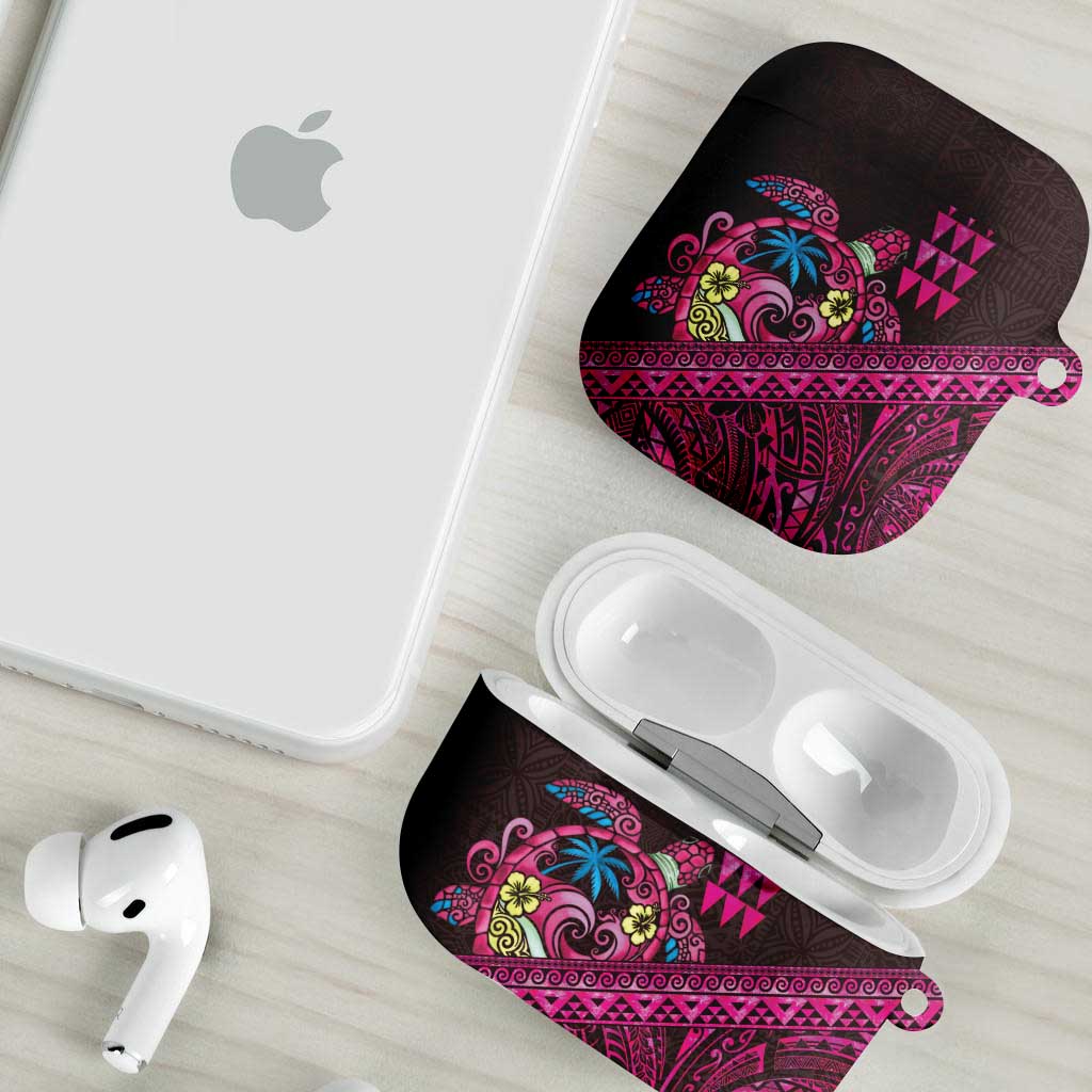 Hawaiian Abstract Sea Turtle AirPods Case Polynesian Tapa Art and Kakau Tattoo Pink WaterColor - Polynesian Pride