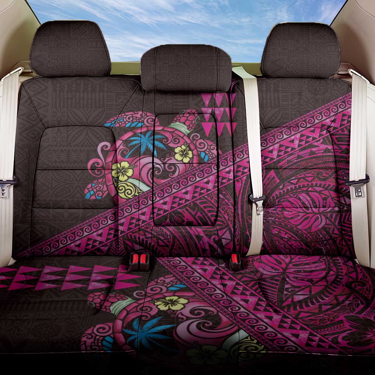 Hawaiian Abstract Sea Turtle Back Car Seat Cover Polynesian Tapa Art and Kakau Tattoo Pink WaterColor - Polynesian Pride