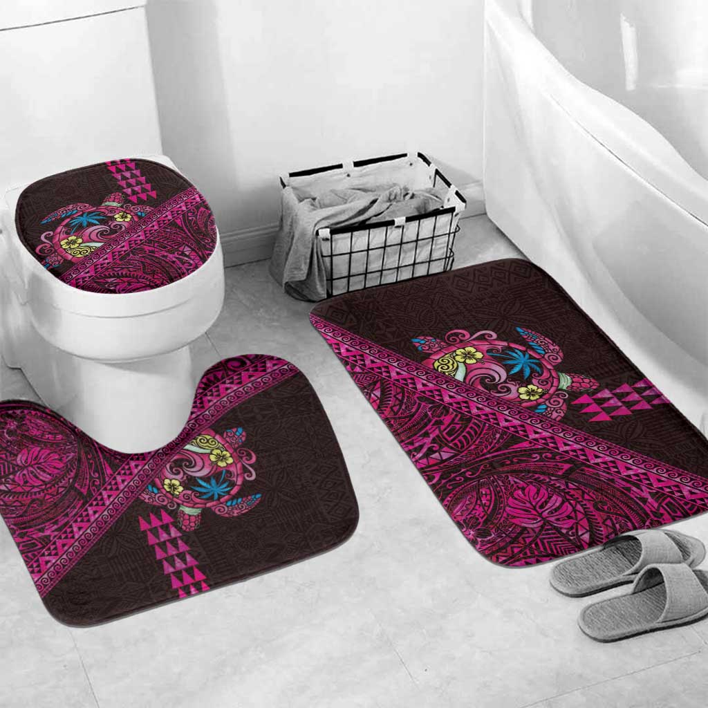 Hawaiian Abstract Sea Turtle Bathroom Set Polynesian Tapa Art and Kakau Tattoo Pink WaterColor - Polynesian Pride