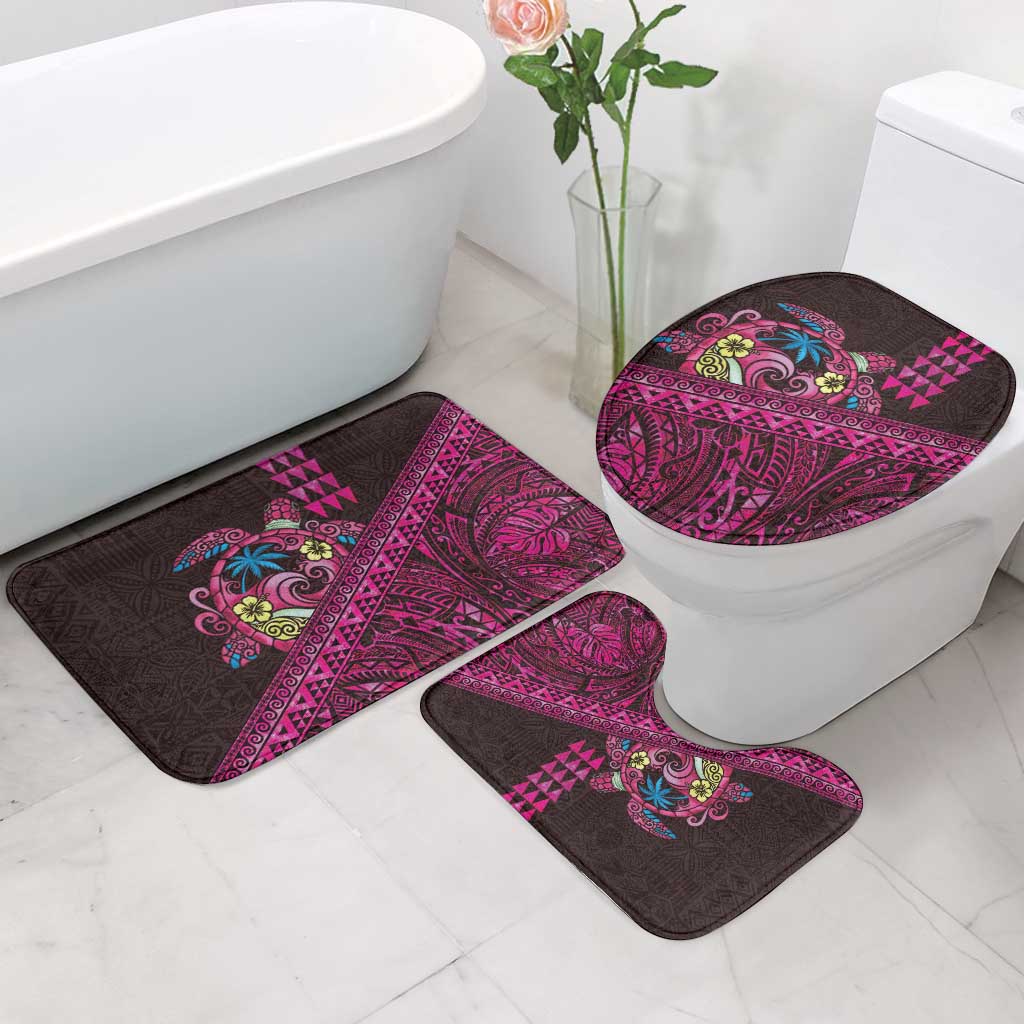 Hawaiian Abstract Sea Turtle Bathroom Set Polynesian Tapa Art and Kakau Tattoo Pink WaterColor - Polynesian Pride
