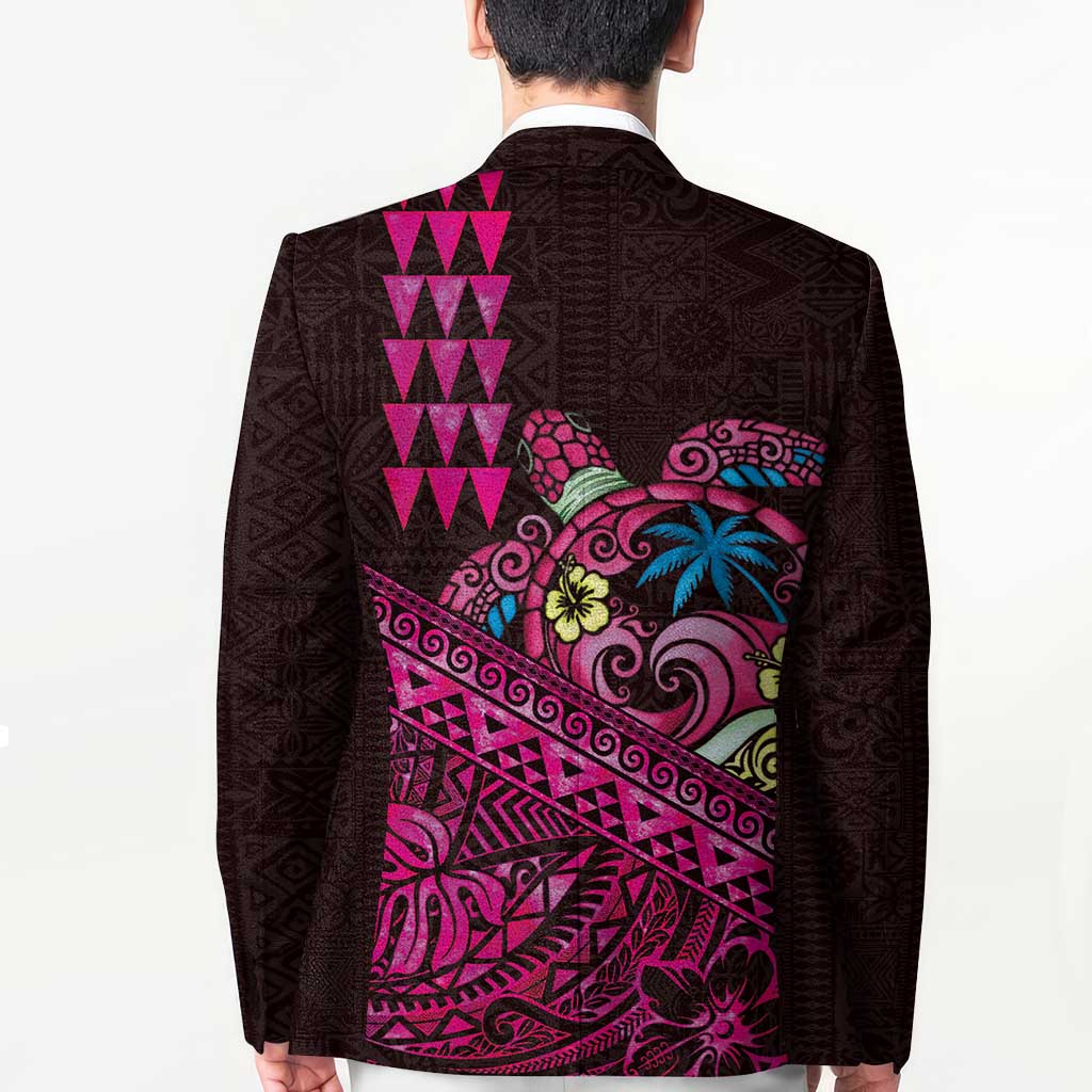 Hawaiian Abstract Sea Turtle Blazer Polynesian Tapa Art and Kakau Tattoo Pink WaterColor - Polynesian Pride