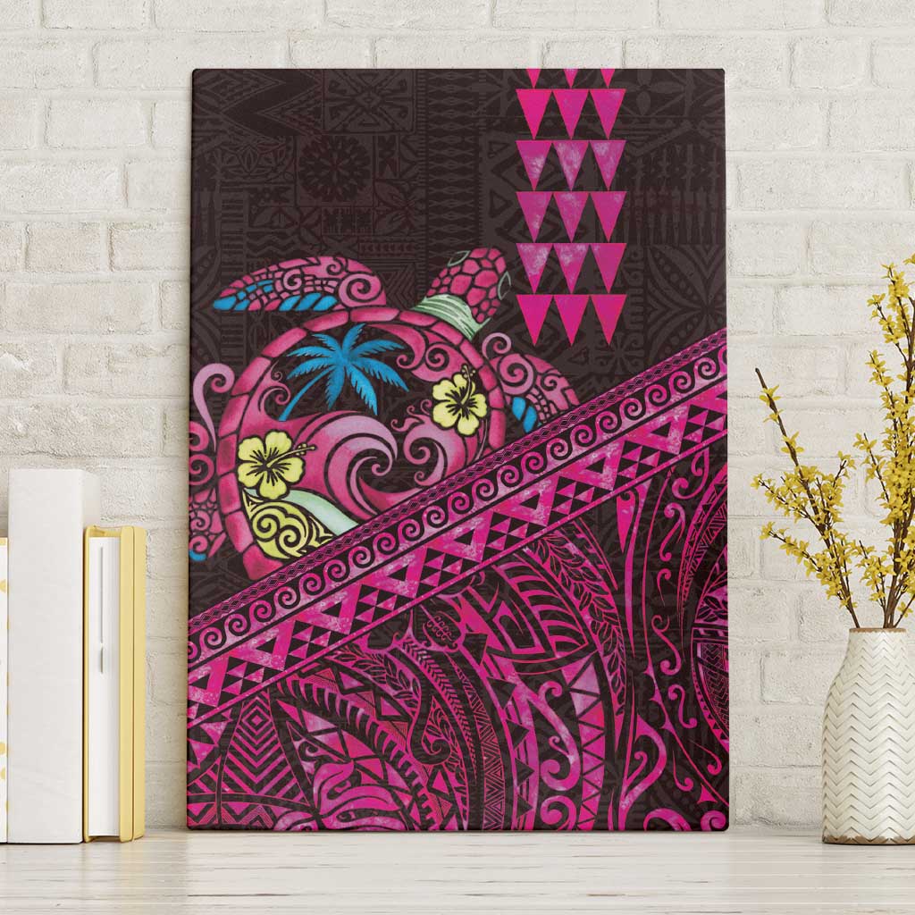 Hawaiian Abstract Sea Turtle Canvas Wall Art Polynesian Tapa Art and Kakau Tattoo Pink WaterColor - Polynesian Pride