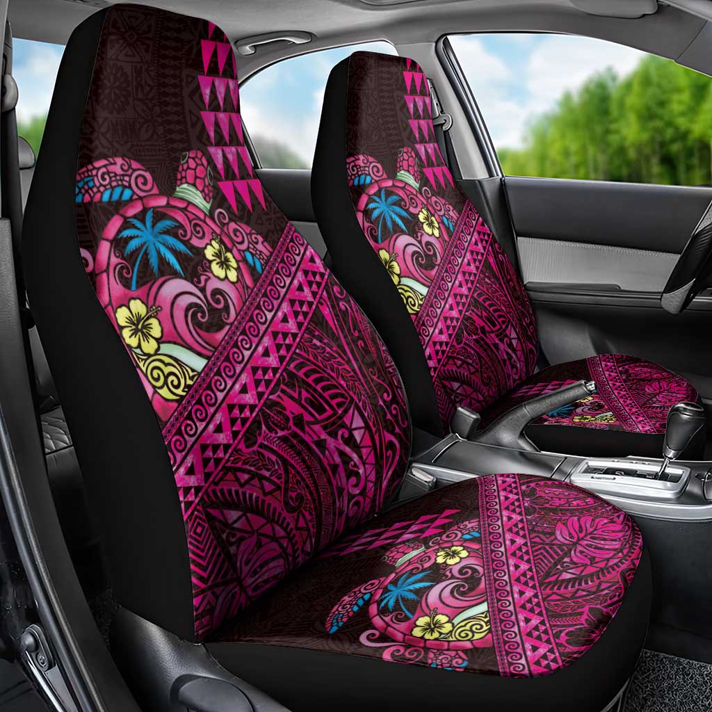 Hawaiian Abstract Sea Turtle Car Seat Cover Polynesian Tapa Art and Kakau Tattoo Pink WaterColor - Polynesian Pride