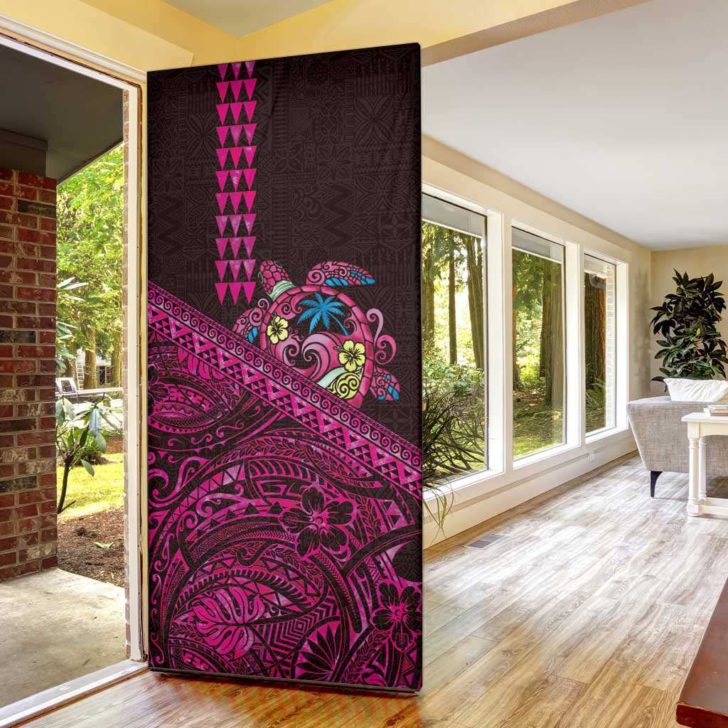 Hawaiian Abstract Sea Turtle Door Cover Polynesian Tapa Art and Kakau Tattoo Pink WaterColor - Polynesian Pride