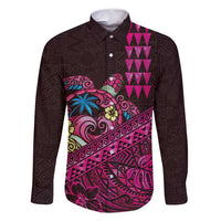 Hawaiian Abstract Sea Turtle Family Matching Mermaid Dress and Hawaiian Shirt Polynesian Tapa Art and Kakau Tattoo Pink WaterColor - Polynesian Pride