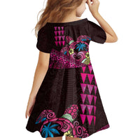 Hawaiian Abstract Sea Turtle Family Matching Off The Shoulder Long Sleeve Dress and Hawaiian Shirt Polynesian Tapa Art and Kakau Tattoo Pink WaterColor - Polynesian Pride